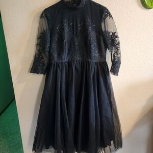 Chi Chi London Black A-Line Dress with Mock Neck and Bishop Sleeves